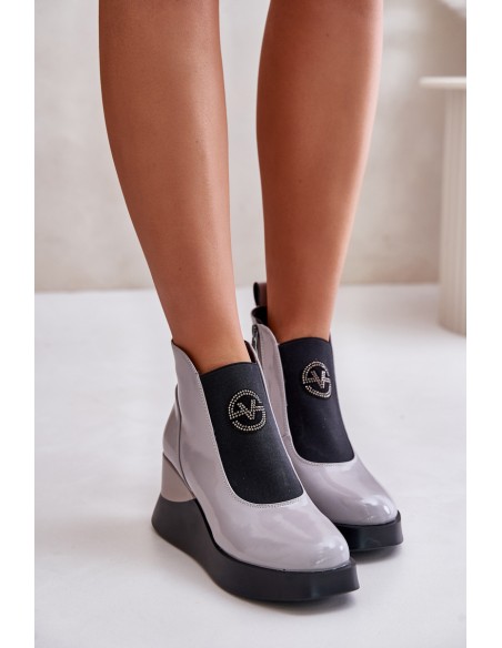 Lacquered Wedge Ankle Boots Insulated Gray Vinceza 66703
