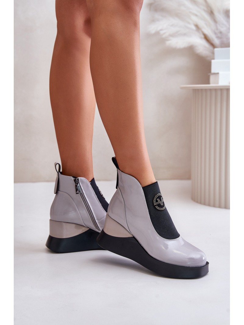 Lacquered Wedge Ankle Boots Insulated Gray Vinceza 66703