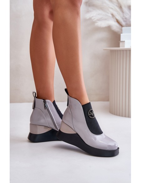 Lacquered Wedge Ankle Boots Insulated Gray Vinceza 66703