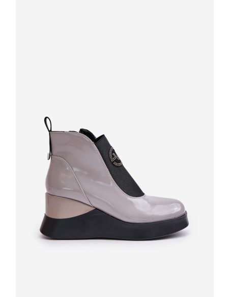 Lacquered Wedge Ankle Boots Insulated Gray Vinceza 66703