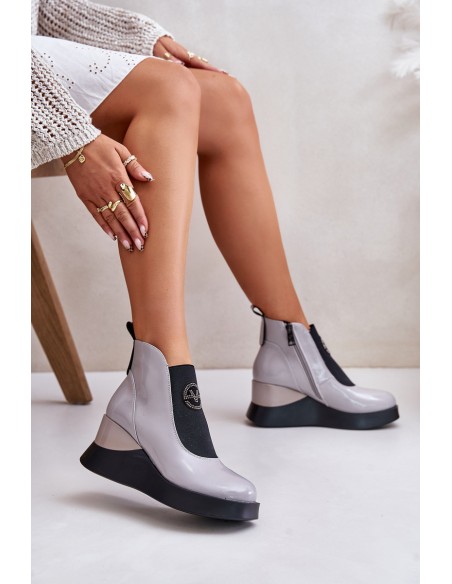 Lacquered Wedge Ankle Boots Insulated Gray Vinceza 66703