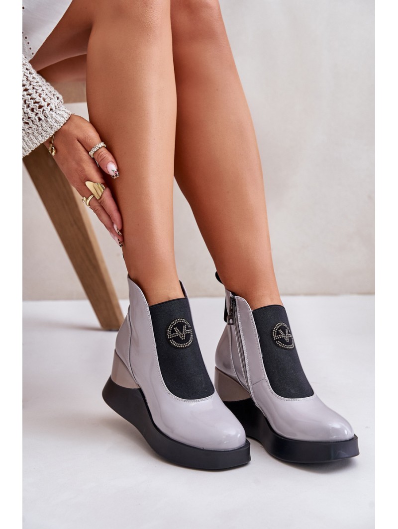 Lacquered Wedge Ankle Boots Insulated Gray Vinceza 66703