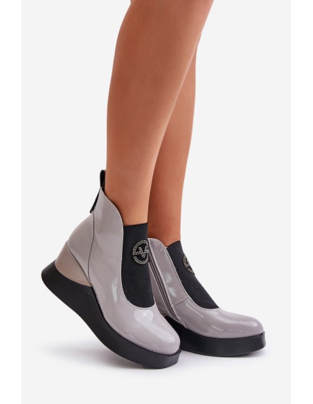 Lacquered Wedge Ankle Boots Insulated Gray Vinceza 66703