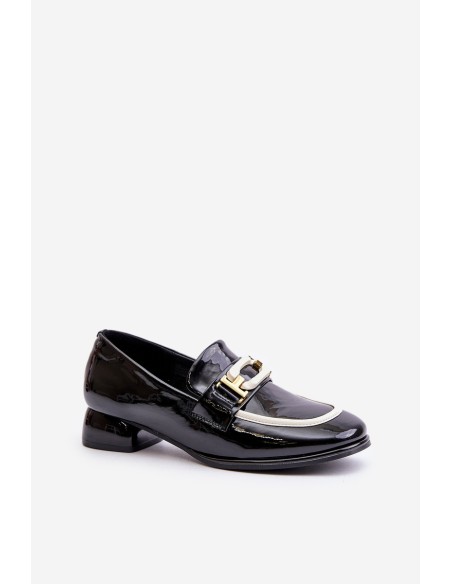 Lacquered Women's Loafers On Block Heel Black Artiker 55C0104