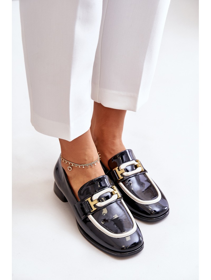 Lacquered Women's Loafers On Block Heel Black Artiker 55C0104