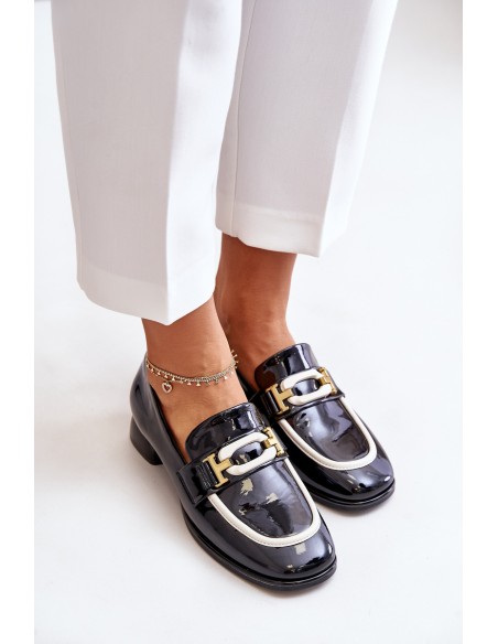 Lacquered Women's Loafers On Block Heel Black Artiker 55C0104