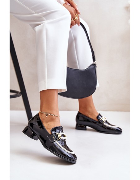 Lacquered Women's Loafers On Block Heel Black Artiker 55C0104