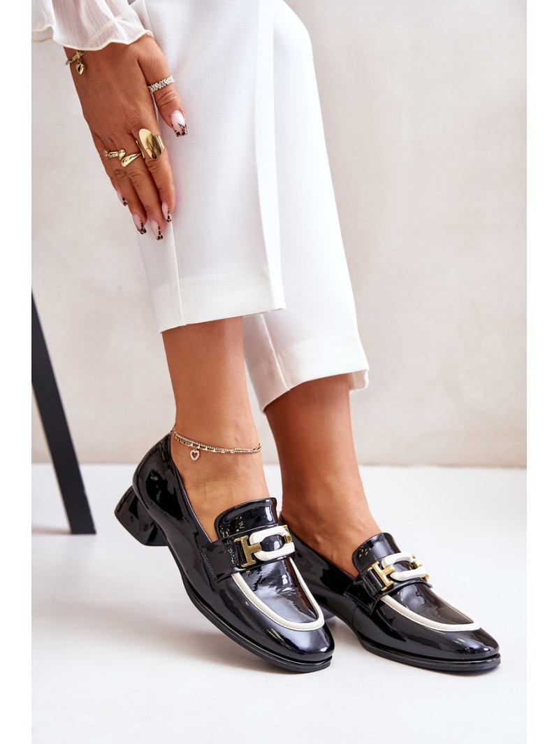 Lacquered Women's Loafers On Block Heel Black Artiker 55C0104