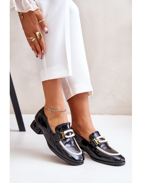 Lacquered Women's Loafers On Block Heel Black Artiker 55C0104