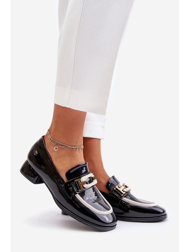 Lacquered Women's Loafers On Block Heel Black Artiker 55C0104