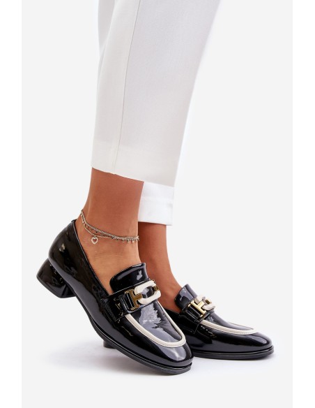 Lacquered Women's Loafers On Block Heel Black Artiker 55C0104
