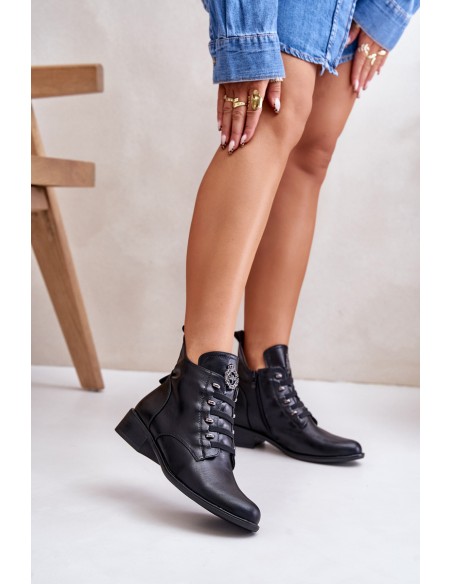 Low Insulated Ankle Boots with Zipper and Decoration Black Nevalia