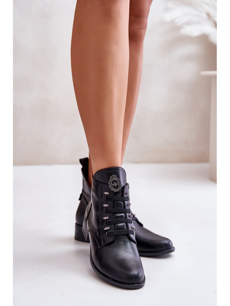 Low Insulated Ankle Boots with Zipper and Decoration Black Nevalia