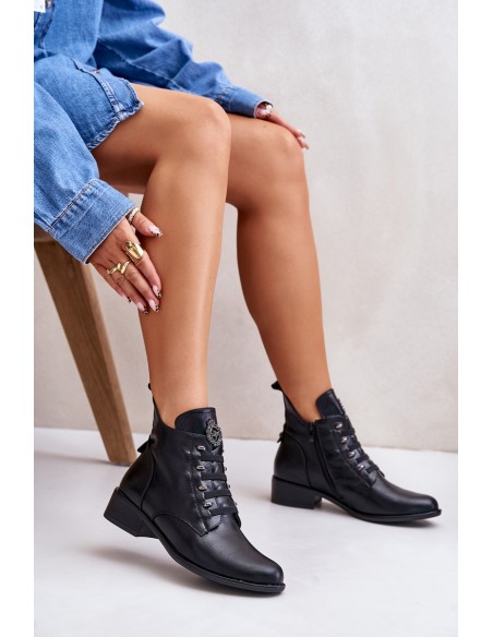 Low Insulated Ankle Boots with Zipper and Decoration Black Nevalia