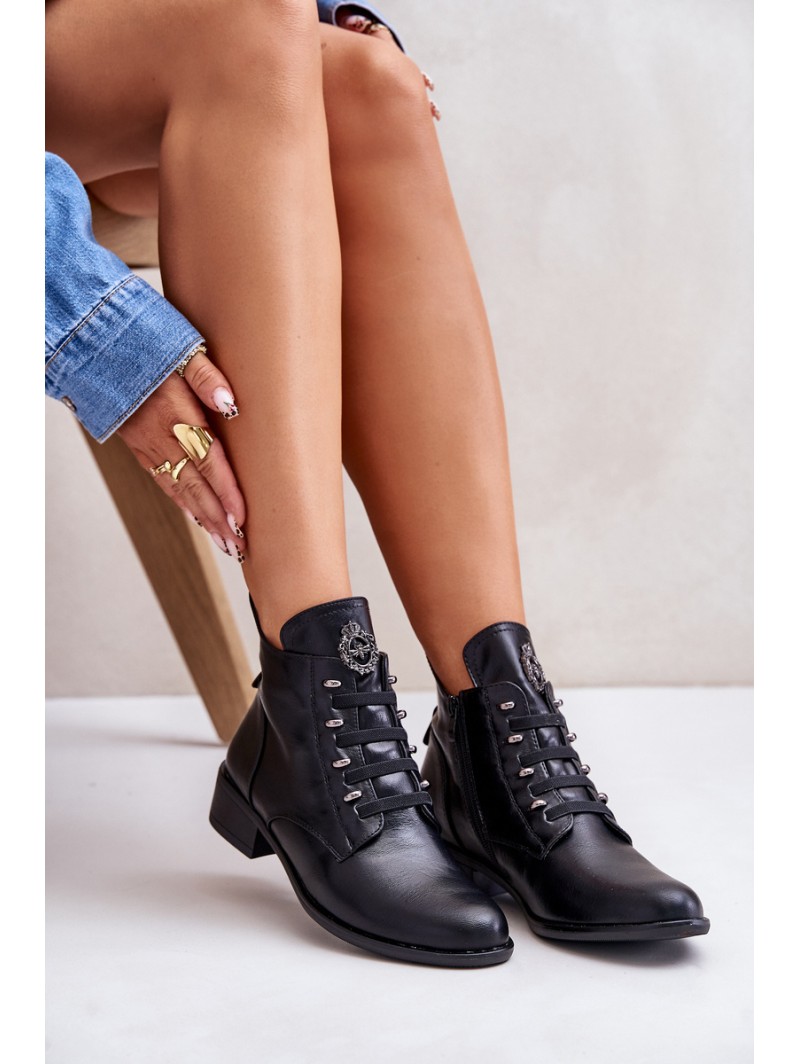 Low Insulated Ankle Boots with Zipper and Decoration Black Nevalia