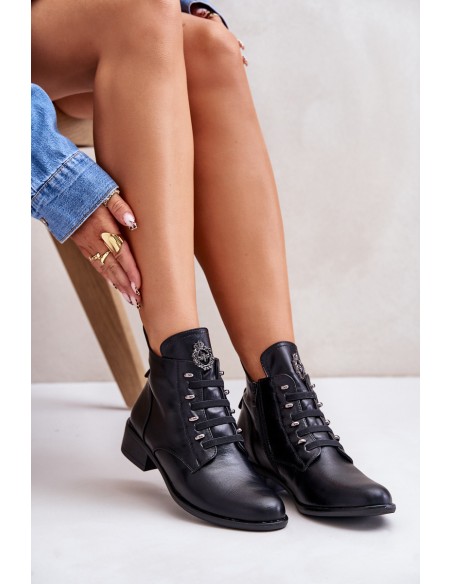 Low Insulated Ankle Boots with Zipper and Decoration Black Nevalia