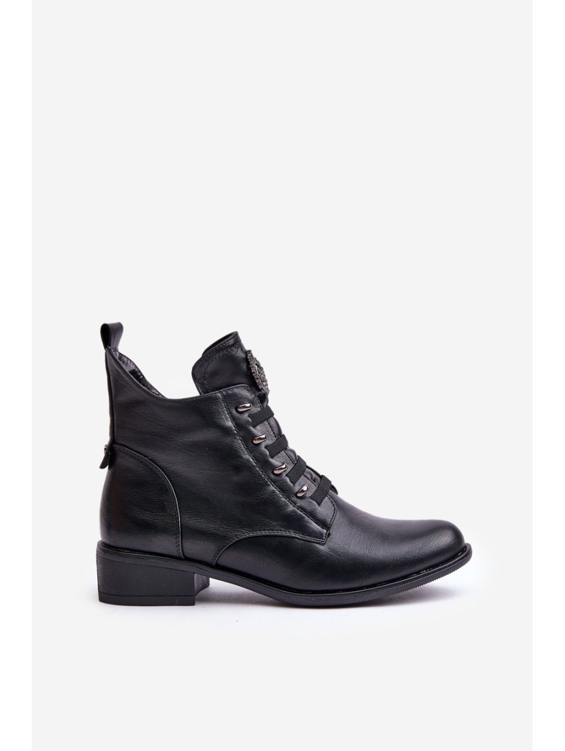 Low Insulated Ankle Boots with Zipper and Decoration Black Nevalia