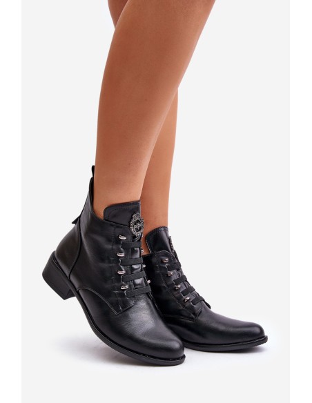 Low Insulated Ankle Boots with Zipper and Decoration Black Nevalia
