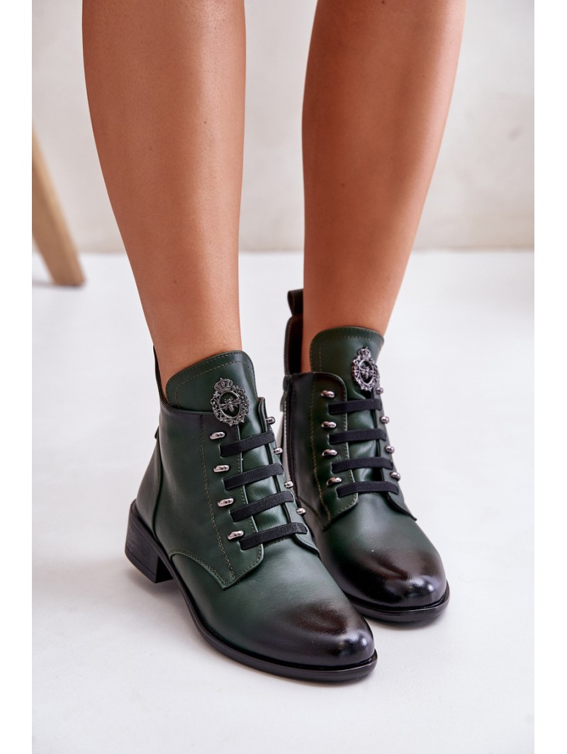 Low Insulated Ankle Boots with Zipper and Decoration Green Nevalia