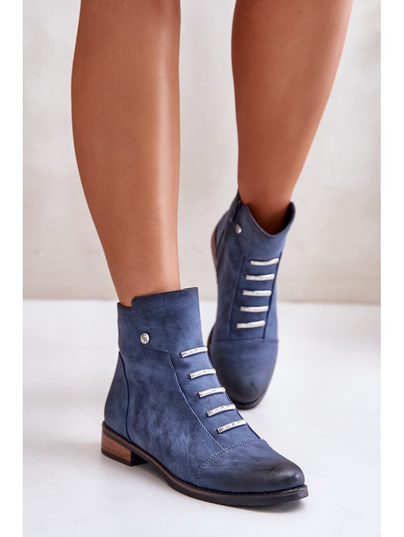 Warm Women's Ankle Boots on Flat Heel Blue Labise