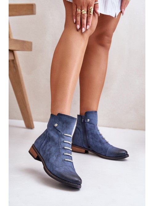 Warm Women's Ankle Boots on Flat Heel Blue Labise 2