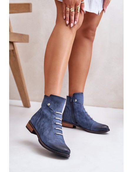 Warm Women's Ankle Boots on Flat Heel Blue Labise
