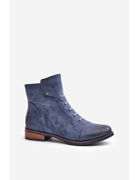 Warm Women's Ankle Boots on Flat Heel Blue Labise