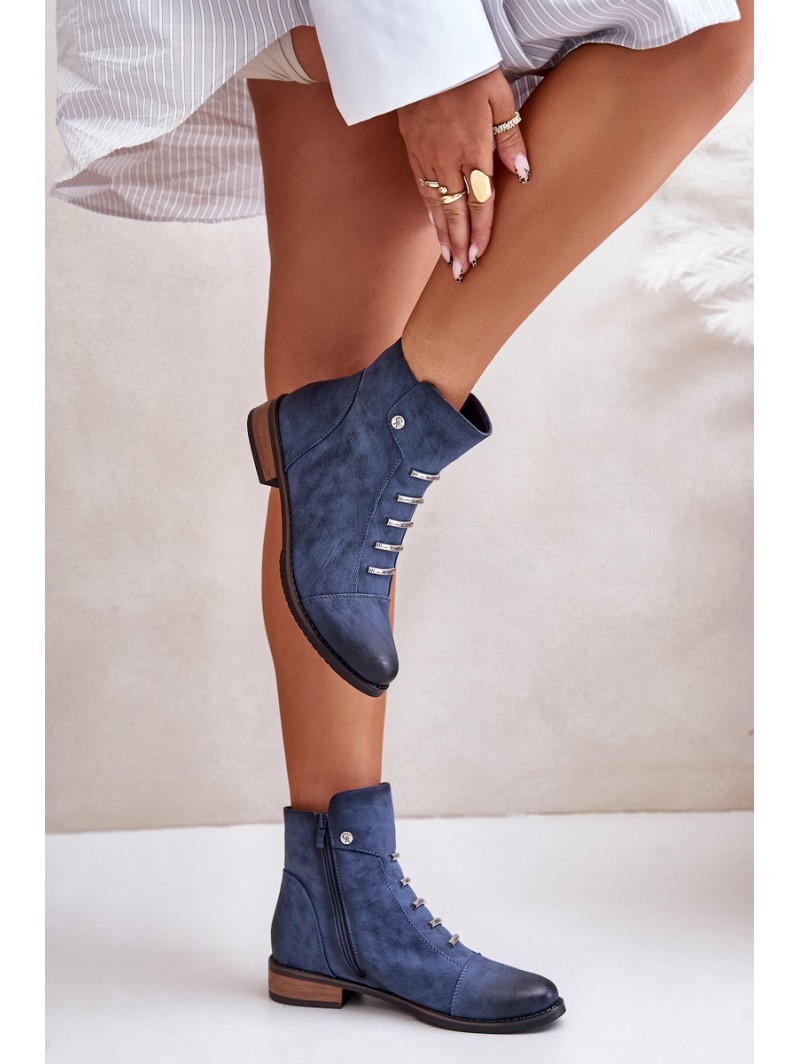 Warm Women's Ankle Boots on Flat Heel Blue Labise