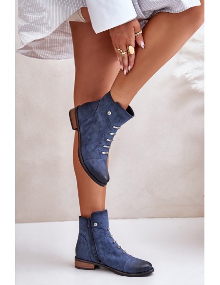 Warm Women's Ankle Boots on Flat Heel Blue Labise