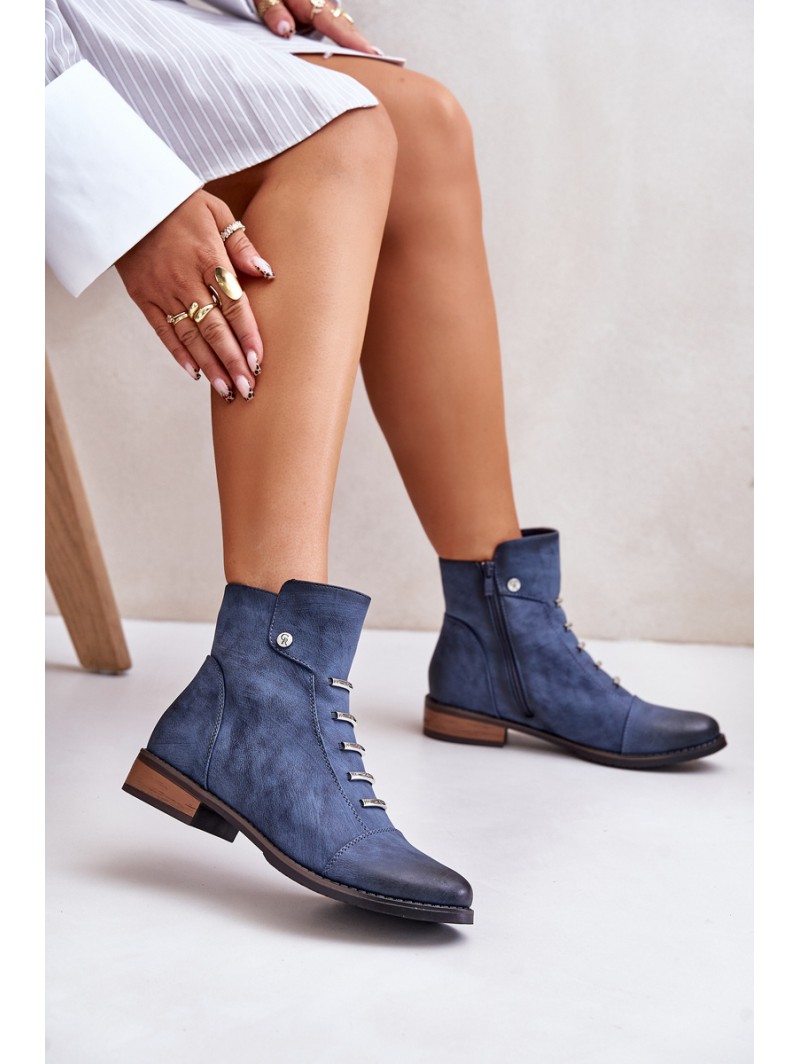 Warm Women's Ankle Boots on Flat Heel Blue Labise