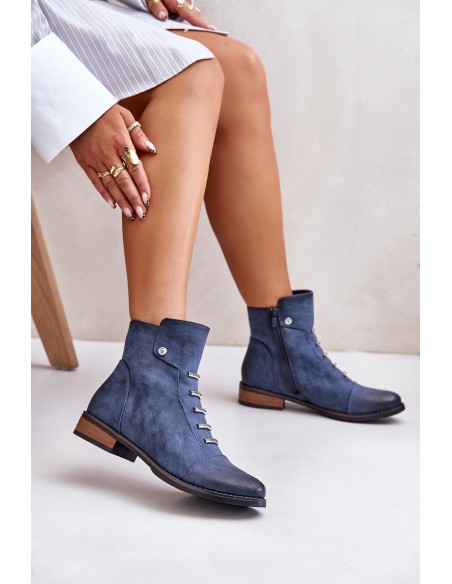 Warm Women's Ankle Boots on Flat Heel Blue Labise