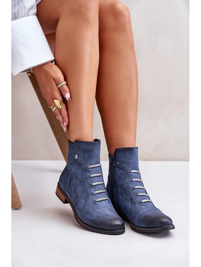 Warm Women's Ankle Boots on Flat Heel Blue Labise