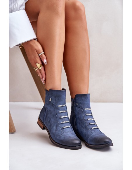 Warm Women's Ankle Boots on Flat Heel Blue Labise