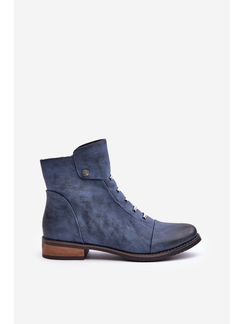 Warm Women's Ankle Boots on Flat Heel Blue Labise