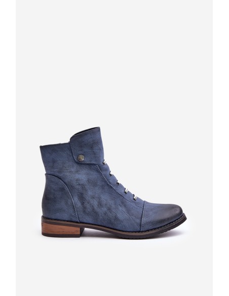 Warm Women's Ankle Boots on Flat Heel Blue Labise