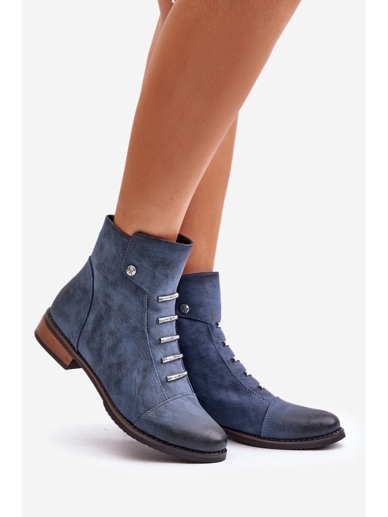 Warm Women's Ankle Boots on Flat Heel Blue Labise
