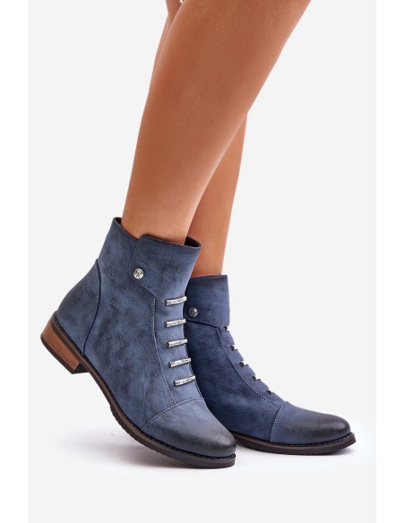 Warm Women's Ankle Boots on Flat Heel Blue Labise