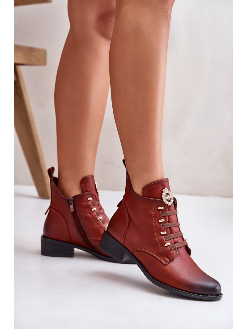 Low Insulated Ankle Boots With Zipper And Decoration Brown Nevalia