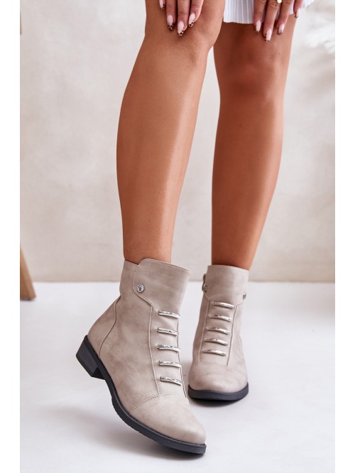 Warm Women's Ankle Boots with Flat Heel Beige Labise 2