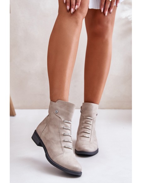 Warm Women's Ankle Boots with Flat Heel Beige Labise