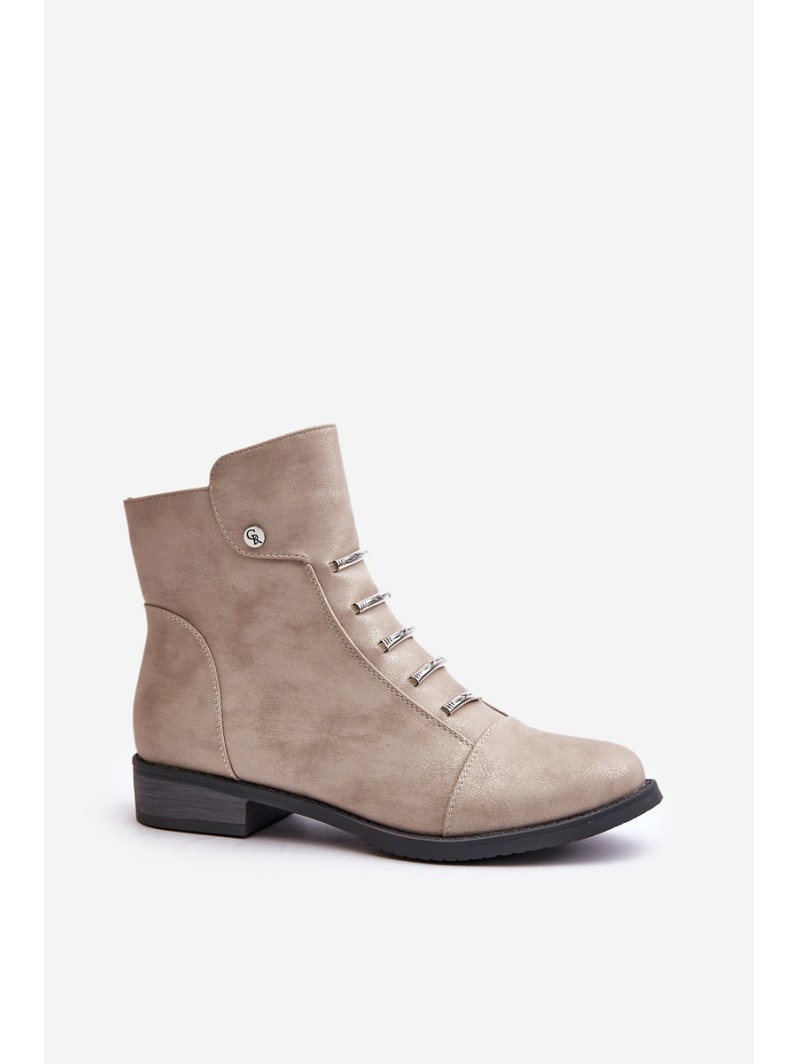 Warm Women's Ankle Boots with Flat Heel Beige Labise