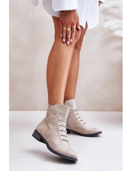 Warm Women's Ankle Boots with Flat Heel Beige Labise