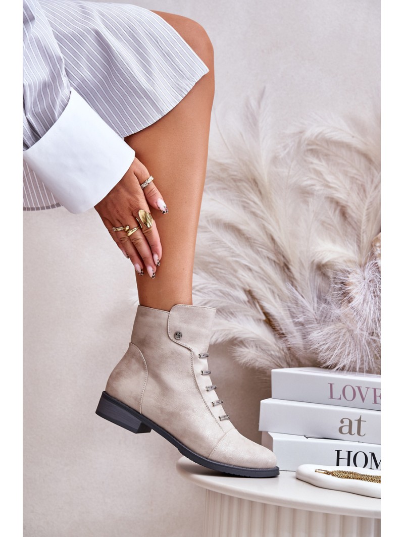 Warm Women's Ankle Boots with Flat Heel Beige Labise