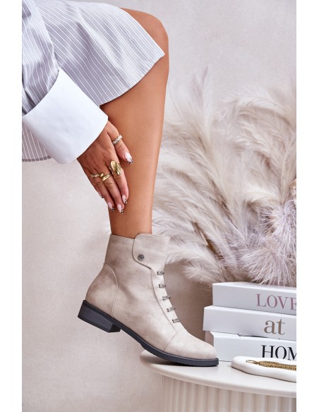 Warm Women's Ankle Boots with Flat Heel Beige Labise