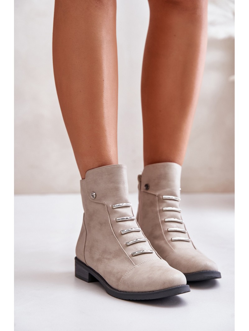Warm Women's Ankle Boots with Flat Heel Beige Labise