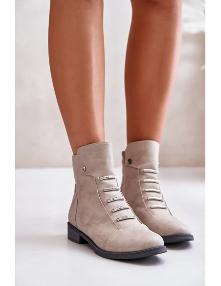 Warm Women's Ankle Boots with Flat Heel Beige Labise