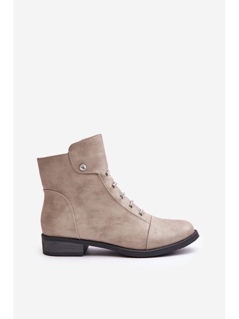 Warm Women's Ankle Boots with Flat Heel Beige Labise