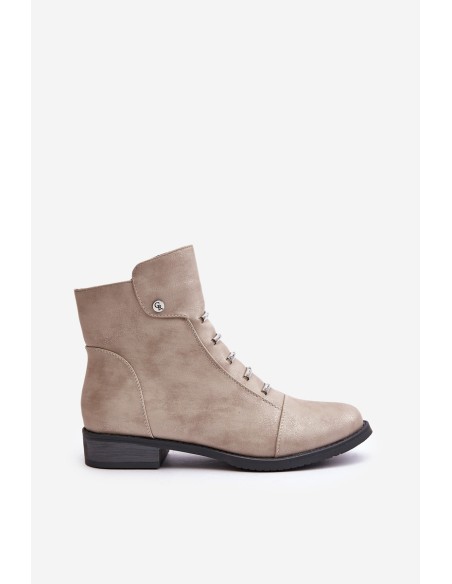 Warm Women's Ankle Boots with Flat Heel Beige Labise
