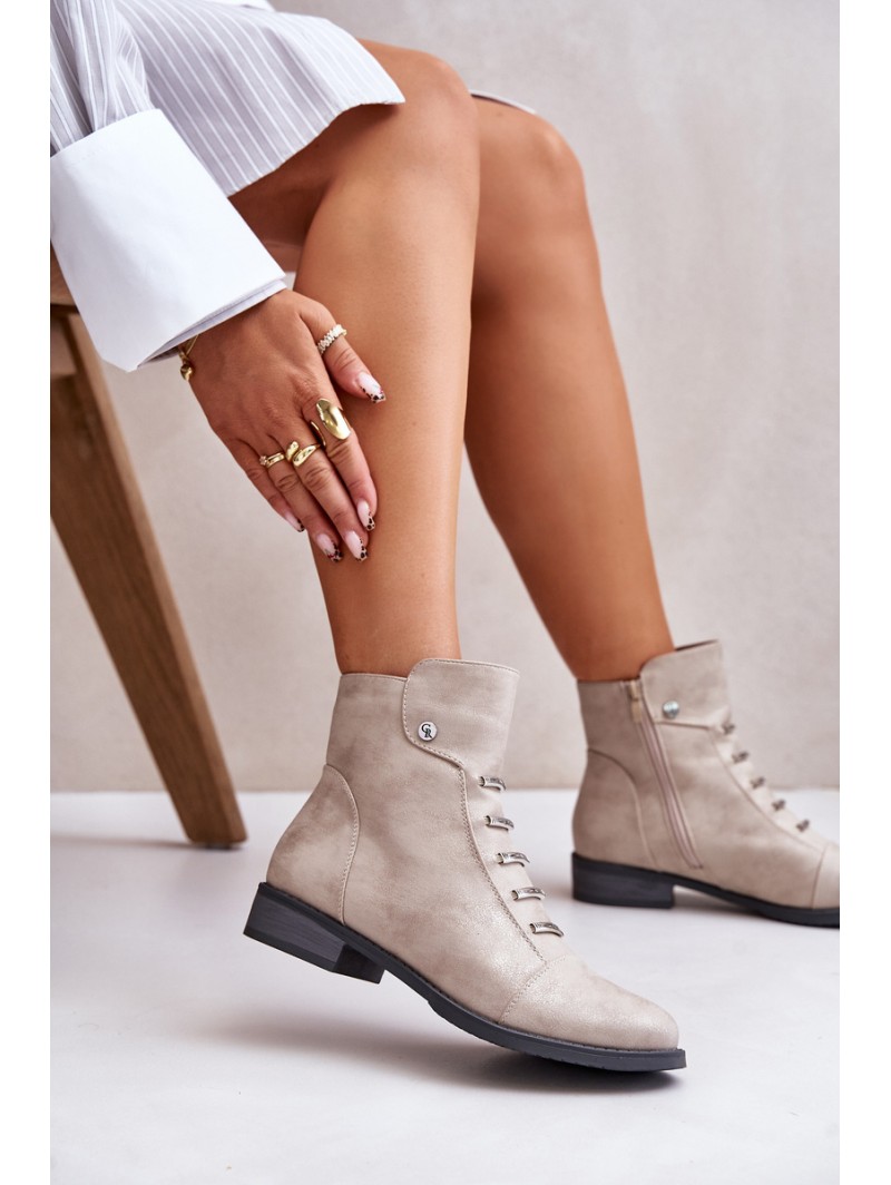 Warm Women's Ankle Boots with Flat Heel Beige Labise