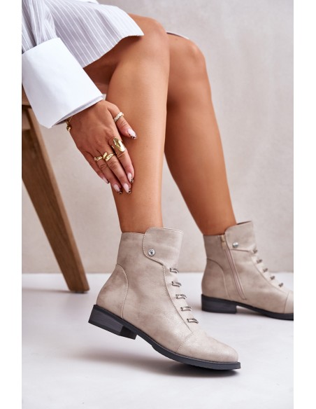 Warm Women's Ankle Boots with Flat Heel Beige Labise